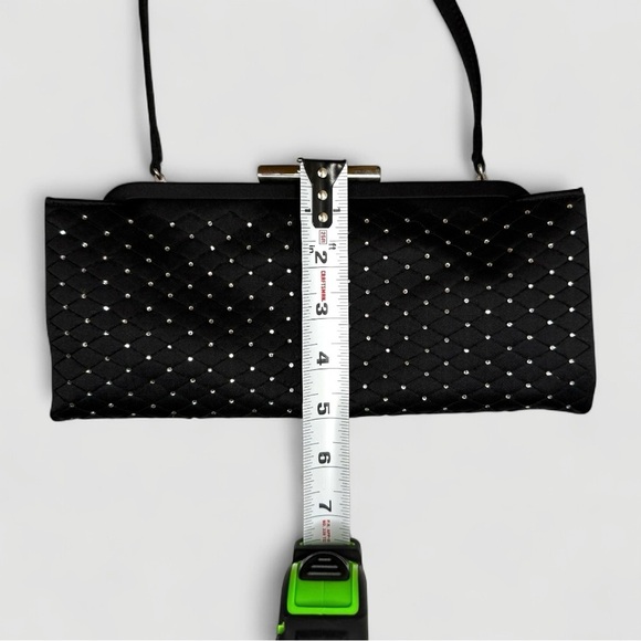 Zoe Adams Black Satin Studded Evening Bag Clutch Shoulder Purse - Picture 9 of 9